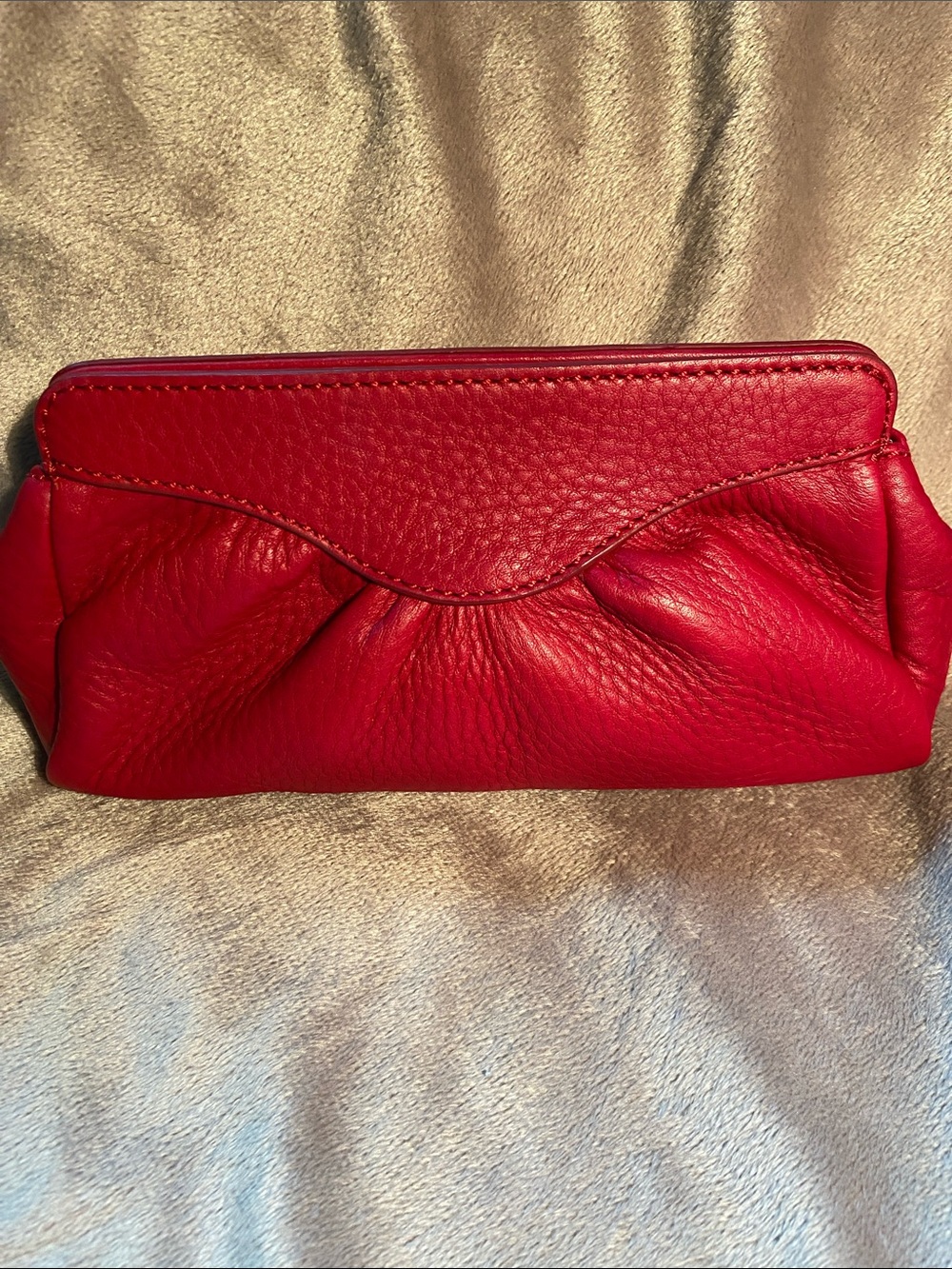 Cole Haan Vintage Village Pleated Pebbled Leather Frame Clutch Purse Red Orange - Picture 5 of 10